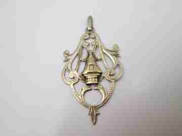 Virgin with mantle medal. Vermeil silver. Openwork vegetable design. Ring. Spain. 1940's