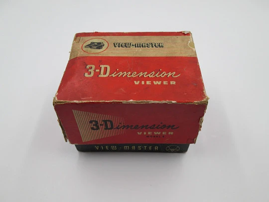 Visor 3D View Master. Baquelita granate. Sawyer's. Caja e imágenes. Bélgica. 1950