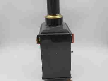 VSV big magic lantern. Blued tinplate and brass. Europe. German burner. 1890's
