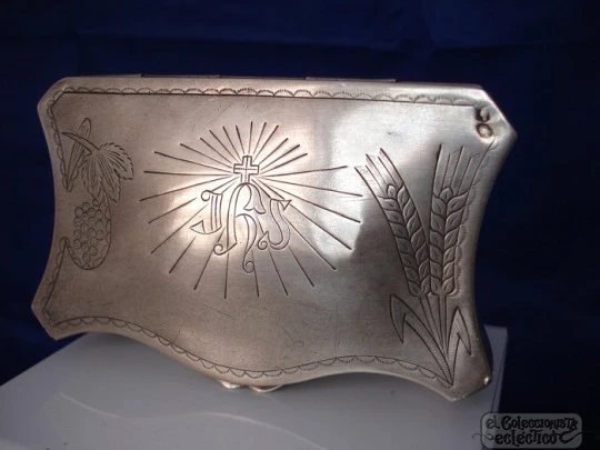 Waferbox. Pyx. 925 sterling silver. 1940's. Spain. Christogram