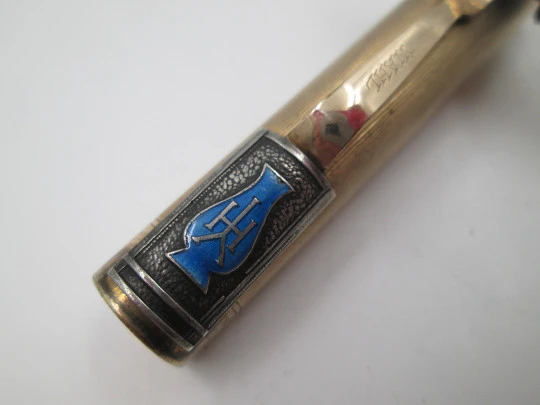 Wahl Eversharp Art Deco. Laminada en oro 12k. Palanca lateral. Patrón lineal. EEUU