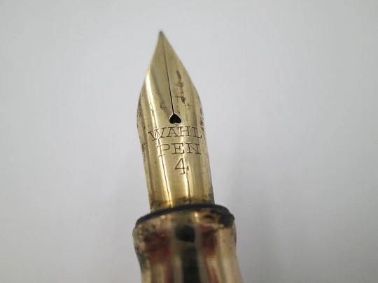 Wahl Eversharp Art Deco. Laminada en oro 12k. Palanca lateral. Patrón lineal. EEUU