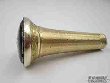 Walking stick handle. Vermeil. Marquesitas & enamel. 1920's. France