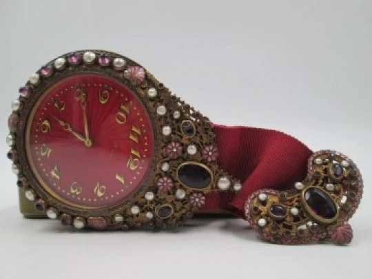 Wall clock Schild & Co. Bronze, amethysts, pearls and enamels. 1900's