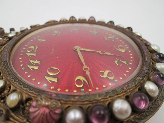 Wall clock Schild & Co. Bronze, amethysts, pearls and enamels. 1900's