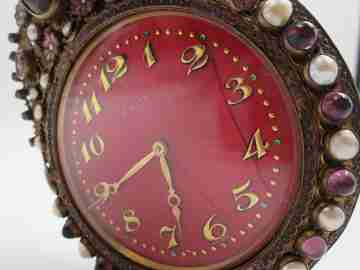 Wall clock Schild & Co. Bronze, amethysts, pearls and enamels. 1900's