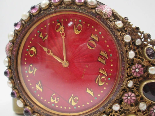 Wall clock Schild & Co. Bronze, amethysts, pearls and enamels. 1900's