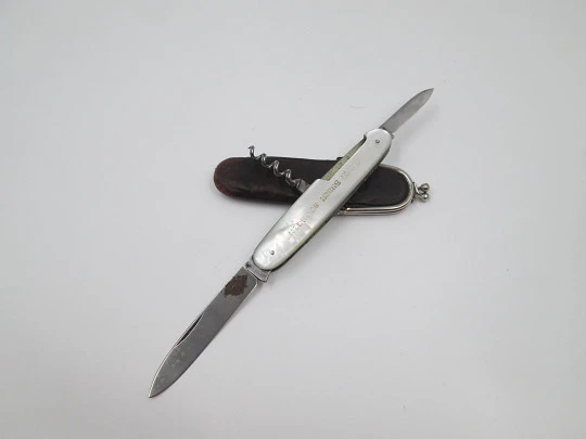 Walter Busch Solingen pocket knife. Mother of pearl and steel. Leather pouch. Germany