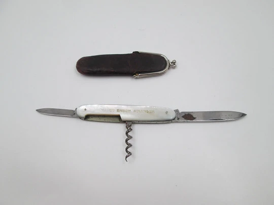 Walter Busch Solingen pocket knife. Mother of pearl and steel. Leather pouch. Germany