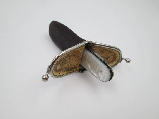 Walter Busch Solingen pocket knife. Mother of pearl and steel. Leather pouch. Germany