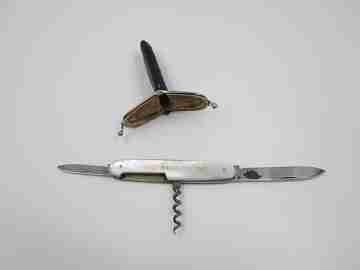 Walter Busch Solingen pocket knife. Mother of pearl and steel. Leather pouch. Germany