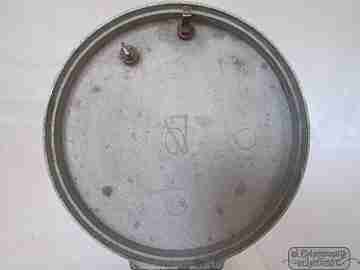 Watchman clock. Manual winding. Grey lacquer metal. Discs. 1920