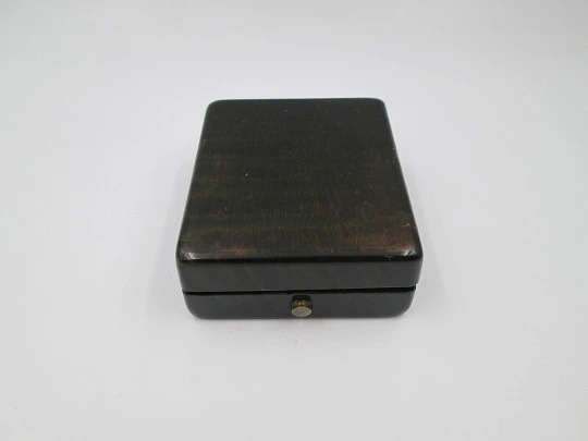 Waterbury Company wind-up travel desk clock. Gold plated. Wood box. 1920's. USA Waterbury Company wind-up travel desk clock. Gold plated. Wood box. 1920's. USA