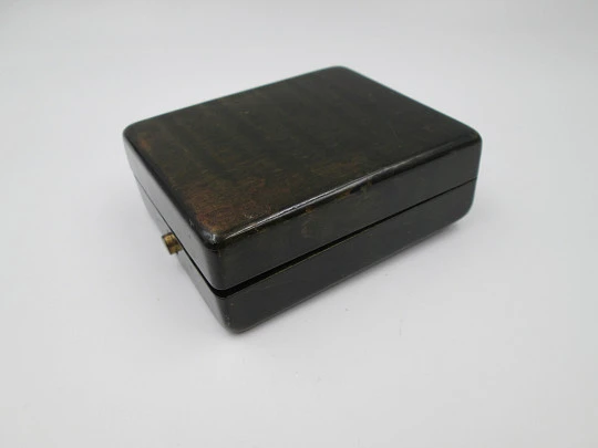 Waterbury Company wind-up travel desk clock. Gold plated. Wood box. 1920's. USA Waterbury Company wind-up travel desk clock. Gold plated. Wood box. 1920's. USA