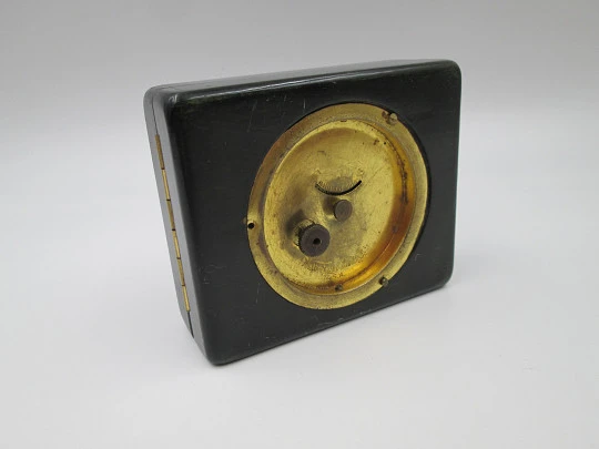 Waterbury Company wind-up travel desk clock. Gold plated. Wood box. 1920's. USA Waterbury Company wind-up travel desk clock. Gold plated. Wood box. 1920's. USA