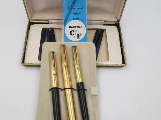 Waterman C / F writing set. Black plastic and gold filled. Original box. 1950's