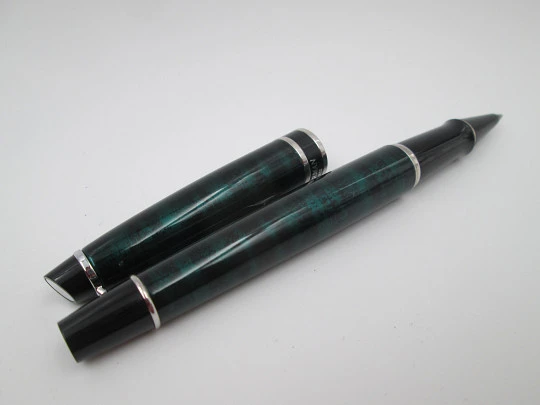 Waterman Expert 2 writing set. Fountain pen and ballpoint. Marble lacquer and silver plated