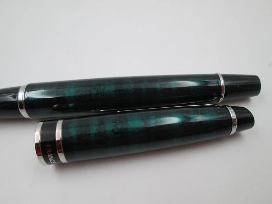 Waterman Expert 2 writing set. Fountain pen and ballpoint. Marble lacquer and silver plated