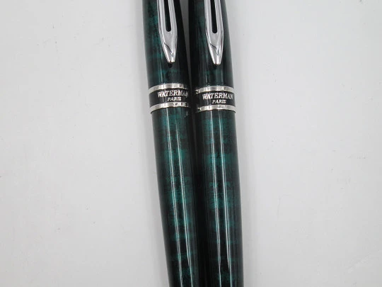 Waterman Expert 2 writing set. Fountain pen and ballpoint. Marble lacquer and silver plated