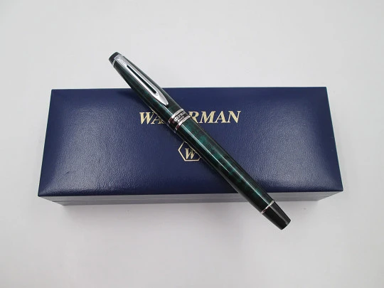 Waterman Expert 2 writing set. Fountain pen and ballpoint. Marble lacquer and silver plated