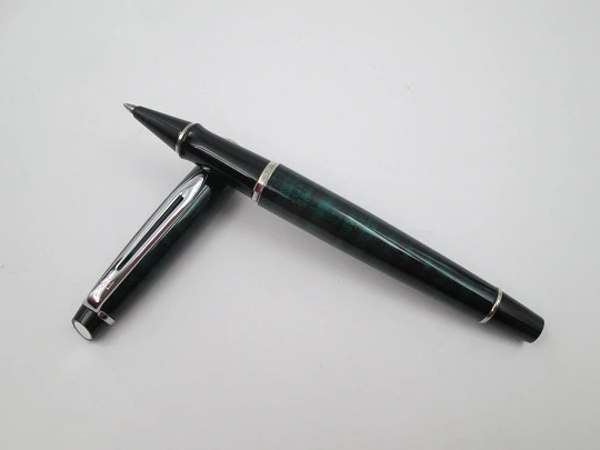 Waterman Expert 2 writing set. Fountain pen and ballpoint. Marble lacquer and silver plated