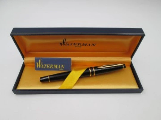 Waterman Expert Mark 1 GT. Laca negra y chapados oro. Estuche. 1990. Francia