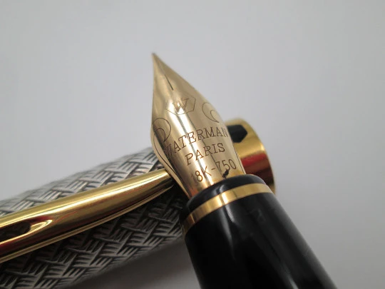 Waterman L'Étalon. Plata ley y detalles chapados oro. Plumín 18k. Estuche