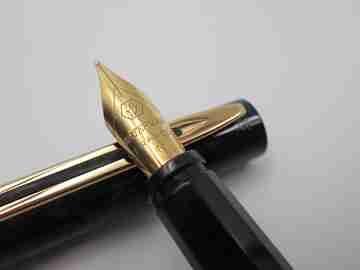 Waterman París. Resina marmolizada negro gris y metal dorado. Cartuchos
