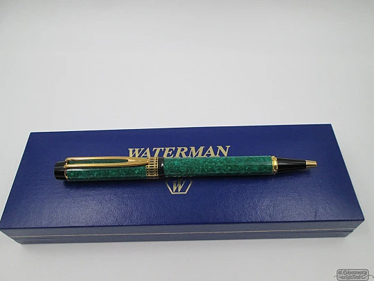 Waterman Patrician Man 100 ballpoint pen. Green marble resin & gold plated