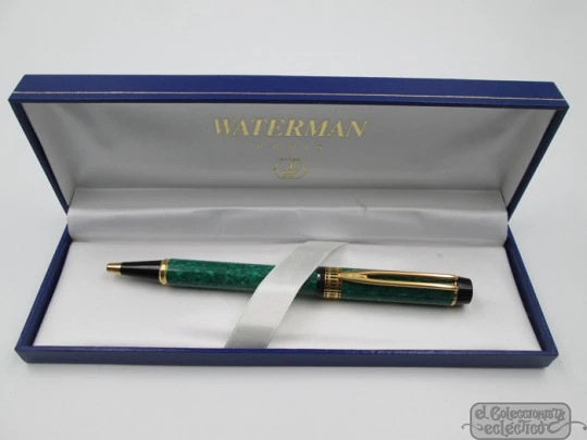 Waterman Patrician Man 100 ballpoint pen. Green marble resin & gold plated