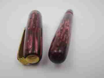 Watermans 512V. Celuloide rosa marmolizado estriado. Palanca. 14k