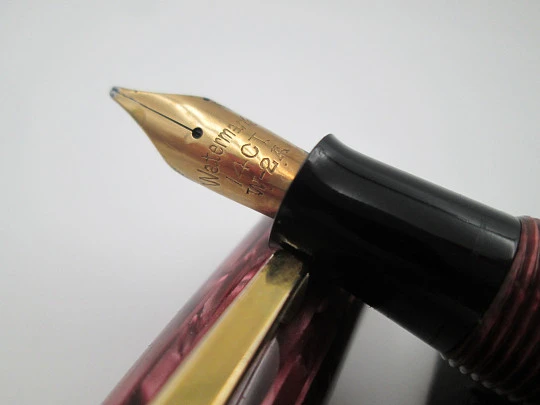 Waterman's 512V. Pink striated marble celluloid. Lever filler. 14k gold nib