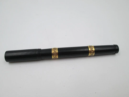 Watermans Ideal Safety 12 1/2 VS. Ebonita negra y anillos oro 18k. Plumín retráctil