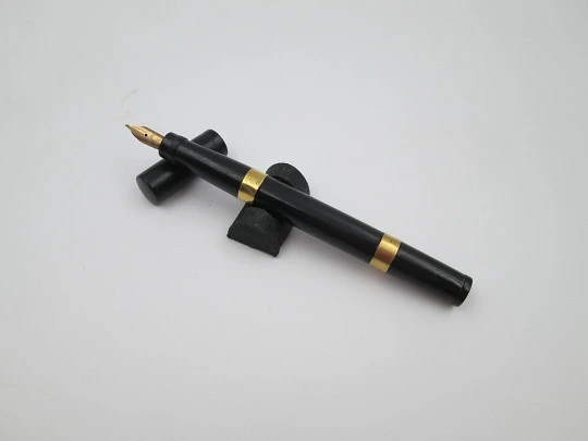 Watermans Ideal Safety Nº 1. Ebonita negra y anillos oro 18k. Plumín retráctil