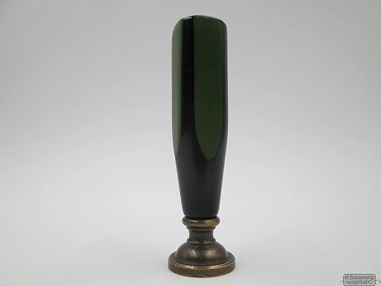 Wax seal / desk stamp. Black & green celluloid. Bronze. 1940's