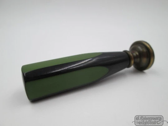 Wax seal / desk stamp. Black & green celluloid. Bronze. 1940's