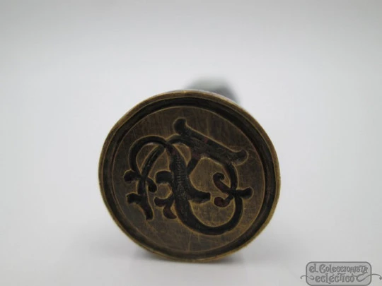 Wax seal / desk stamp. Black & green celluloid. Bronze. 1940's