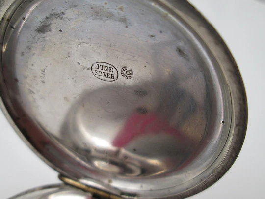 W&H open-faced pocket watch. Sterling silver. 30049 model. Keywind. Porcelain dial. 1880's