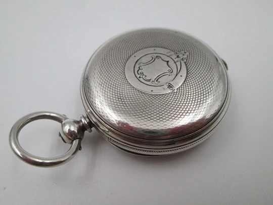W&H open-faced pocket watch. Sterling silver. 30049 model. Keywind. Porcelain dial. 1880's