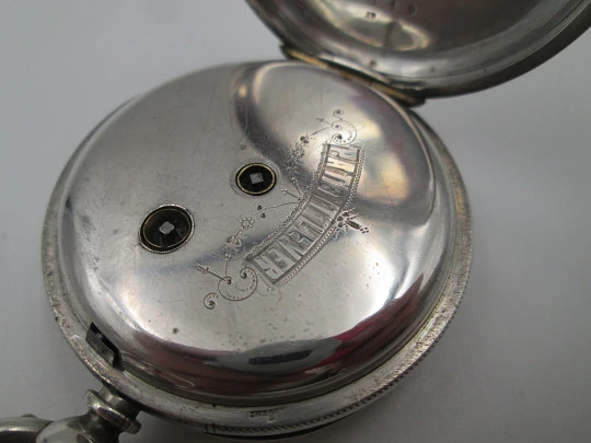 W&H open-faced pocket watch. Sterling silver. 30049 model. Keywind. Porcelain dial. 1880's
