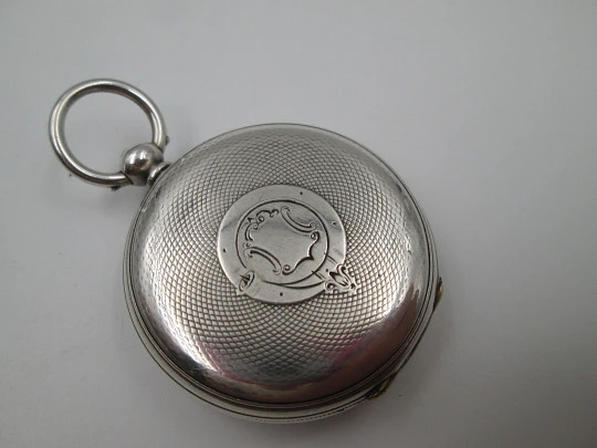 W&H open-faced pocket watch. Sterling silver. 30049 model. Keywind. Porcelain dial. 1880's