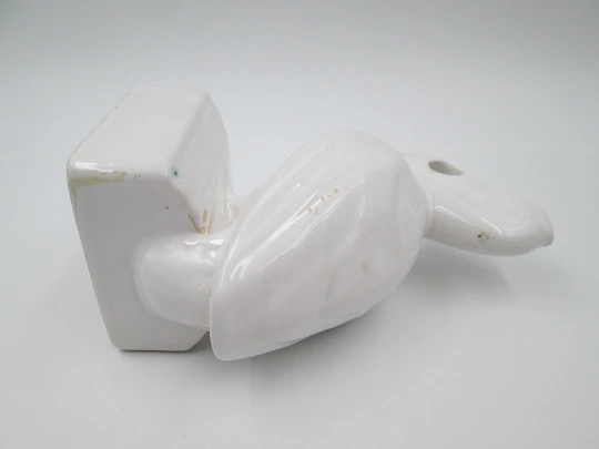 White ceramic Pelikan pen stand. Pelican shape. Gold lettering. 1990's. Germany