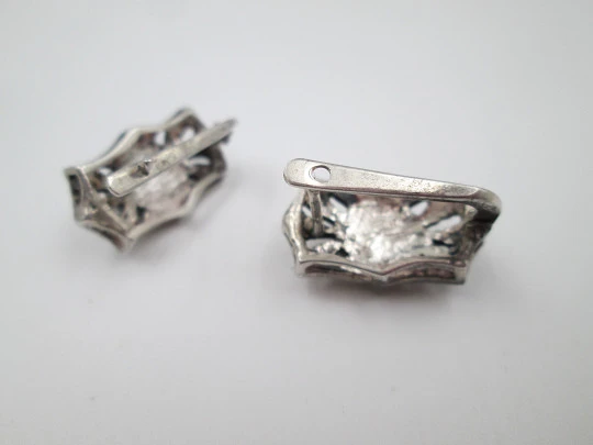 Women's art deco style earrings. Sterling silver. Marcasite and black stones. 1970's Women's art deco style earrings. Sterling silver. Marcasite and black stones. 1970's