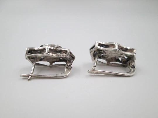 Women's art deco style earrings. Sterling silver. Marcasite and black stones. 1970's Women's art deco style earrings. Sterling silver. Marcasite and black stones. 1970's