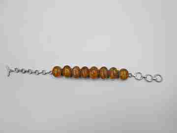 Women's articulated bracelet. Sterling silver & amber. Toggle clasp. 1980's