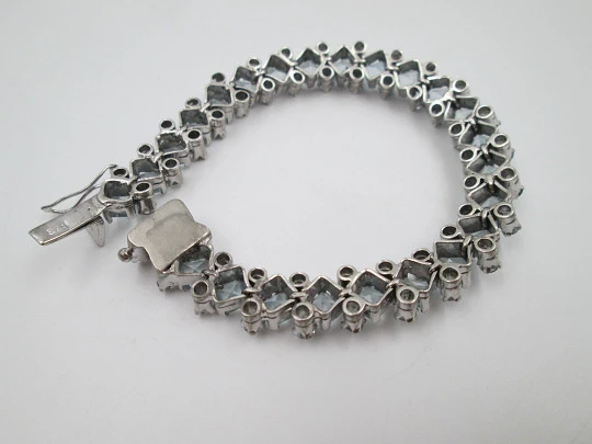 Women's articulated bracelet. Sterling silver. Pastel blue stones. Safety box clasp. 1990's Women's articulated bracelet. Sterling silver. Pastel blue stones. Safety box clasp. 1990's