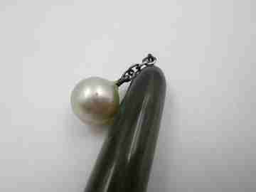Women's ballpoint pen. Green marble plastic. Pearl ornament on top. Europe. 1950's
