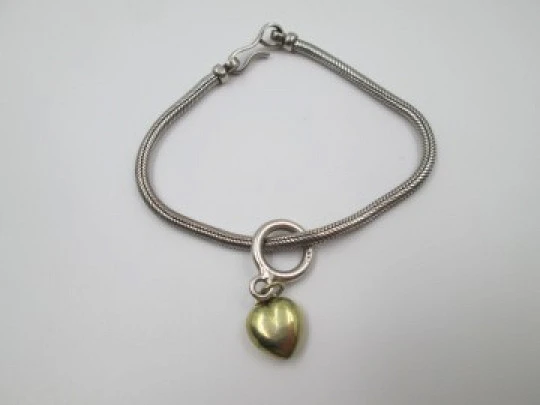 Women's bracelet. 925 sterling silver. Cord and vermeil heart. 2000's. Europe