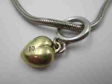 Women's bracelet. 925 sterling silver. Cord and vermeil heart. 2000's. Europe