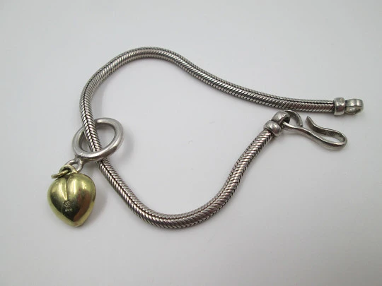 Women's bracelet. 925 sterling silver. Cord and vermeil heart. 2000's. Europe